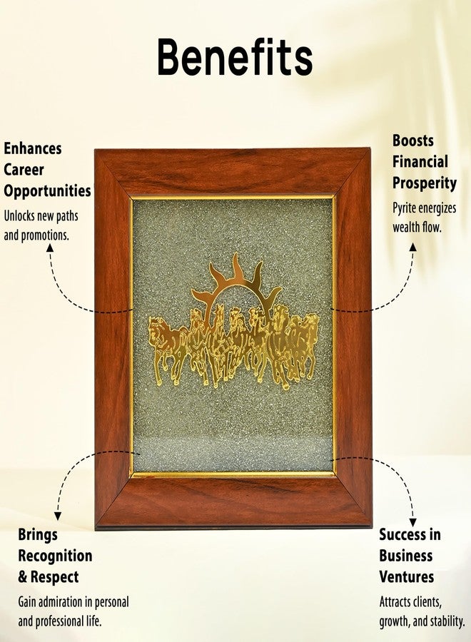 HindCraft Seven Horses Pyrite Frame - Vastu Wall & Table Decor | Raw Pyrite Stone with 7 Horse Design | Home Office Showpiece | Diwali & Housewarming Gift | 7x7 Inch - Image 3